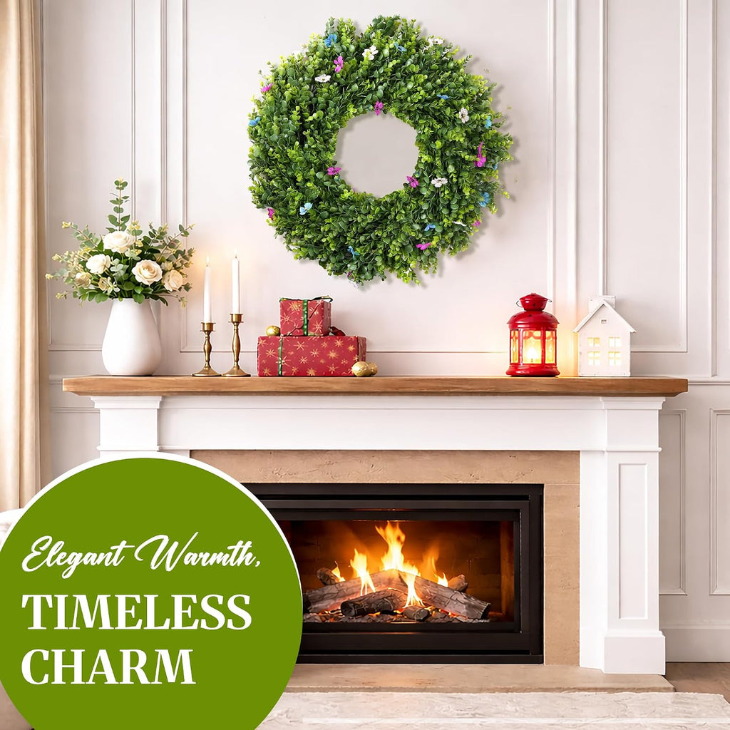 28-inch Artificial Boxwood Wreath, Wreaths for Front Door,Artificial Greenery Decor, Evergreen All Year Round