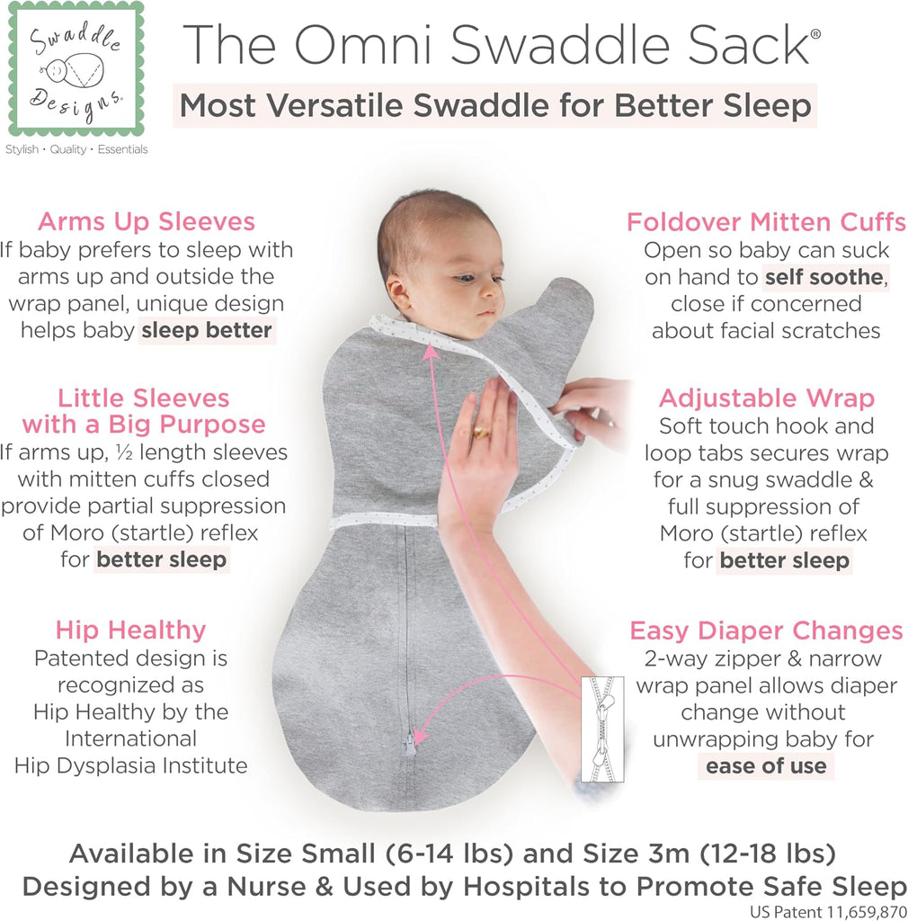 Way Omni Swaddle Sack, Arms Up Swaddle, More Options to Calm Startle Reflex, Improves Sleep, Small, 0-3