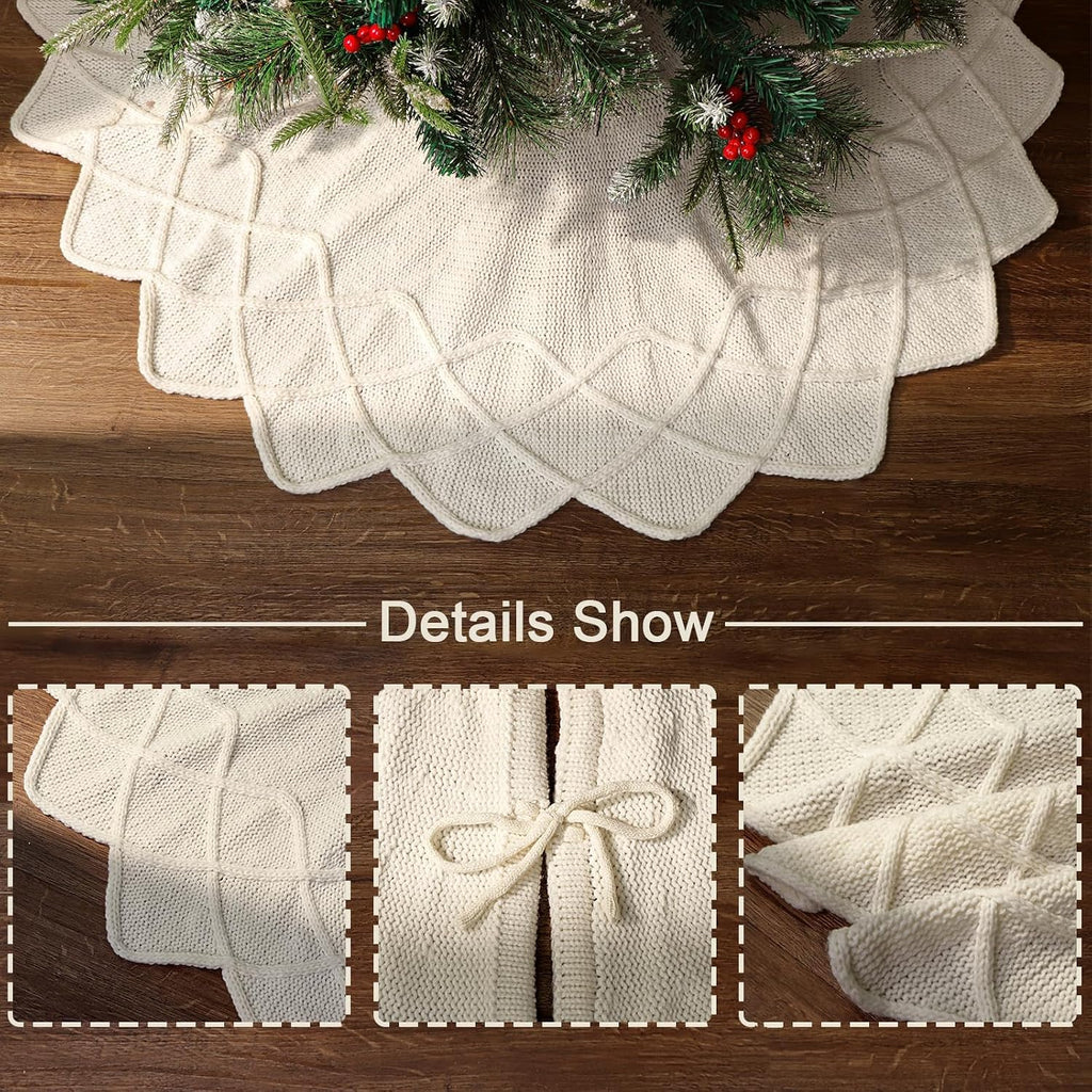 Knit Christmas Tree Skirts, Neutral Tree Skirt, Cozy Christmas Decorations