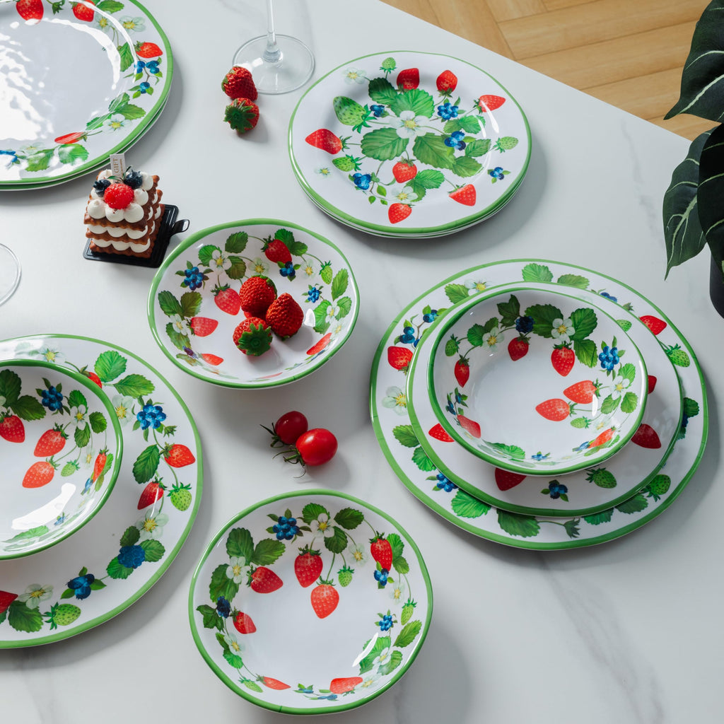 Strawberry Melamine Dinnerware Sets-12 Piece Plates and Bowls Set