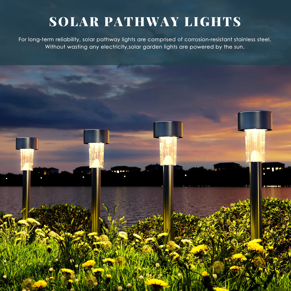 24 Pack Solar Lights Outdoor, Stainless Steel Solar Pathway Lights