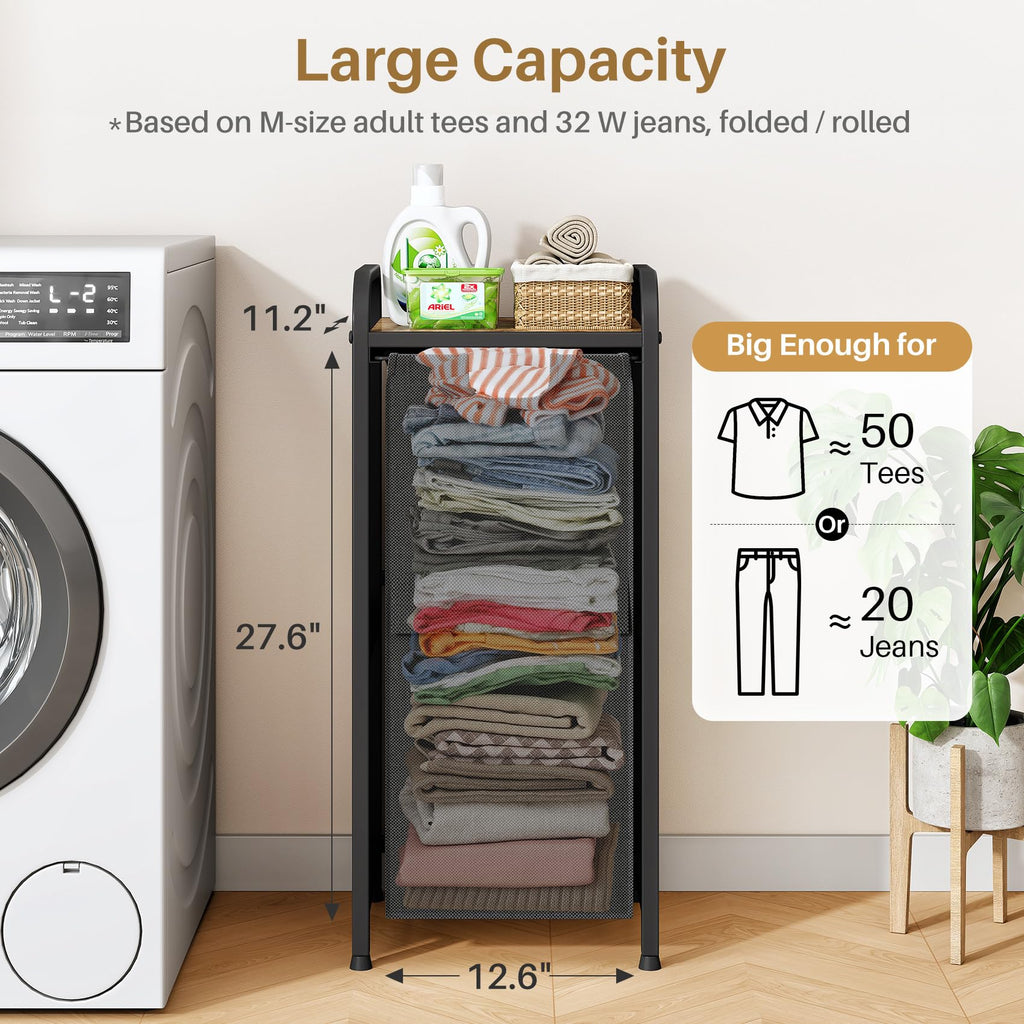 Laundry Hamper, Laundry Basket, Laundry Sorter with a Pull-Out and Removable Bag, Shelf, Metal Frame, 17 Gallons (62