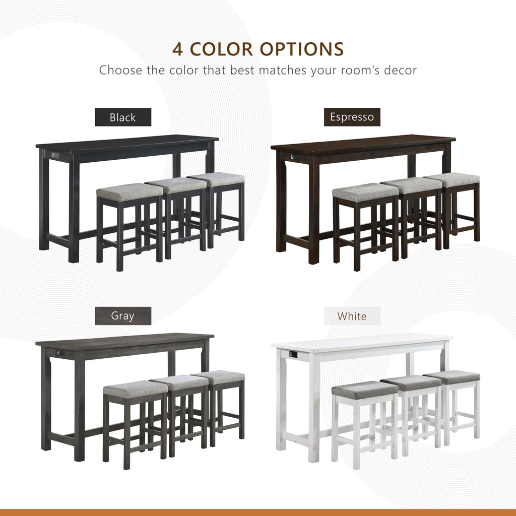 4-Piece Counter Height Table & Stool Set with USB Ports, Gray