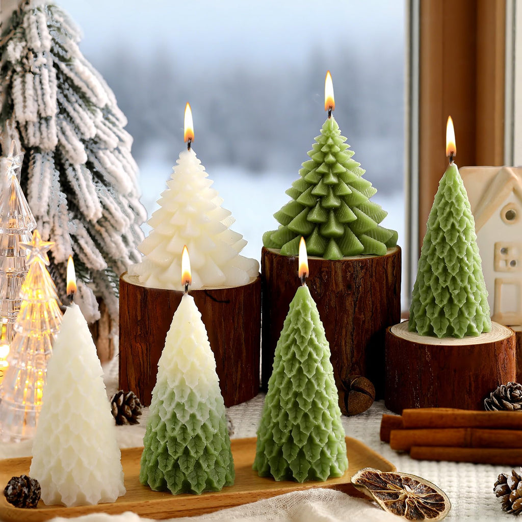 6 Pcs Christmas Tree Candles Decorative Xmas Wax Candles Decor