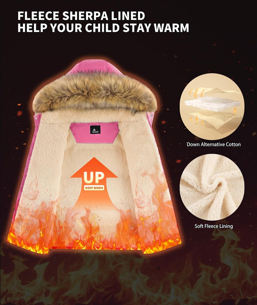 Boy's Girl's Winter Coat Puffer Sherpa Warm Jacket with Detachable Fur Hood