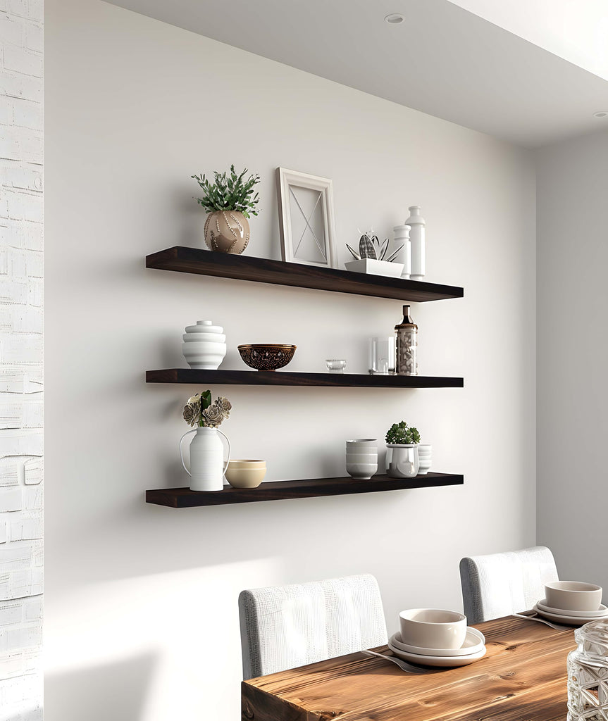 36 Inch Brown Wood Floating Shelves for Wall Rustic Wall Shelf Living Room Set of 4