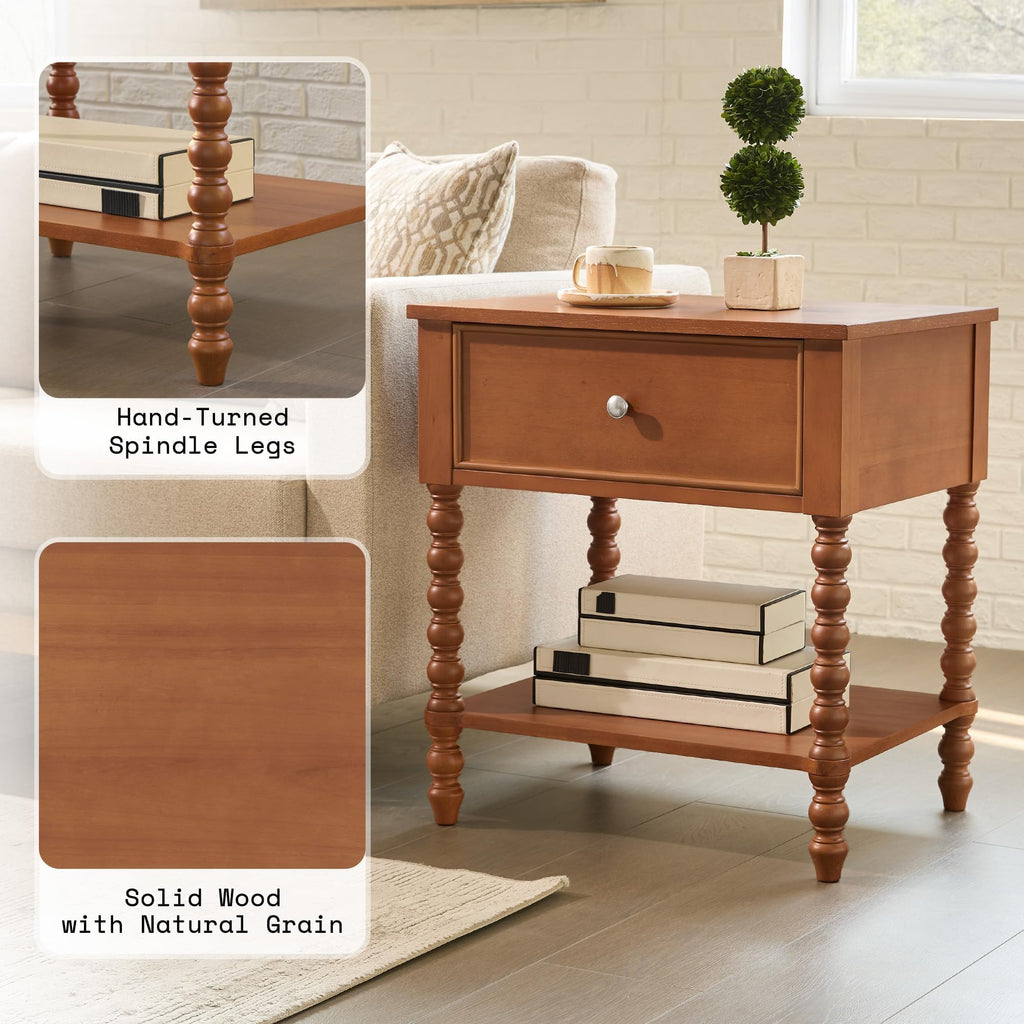 Walnut Nightstand Set of 2, Solid Wood Bedside Table, Brown 24"