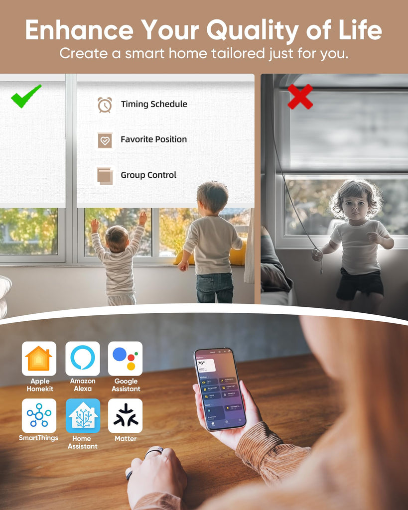 Motorized Blinds with Remote, APP, Voice Control - 100% Blackout