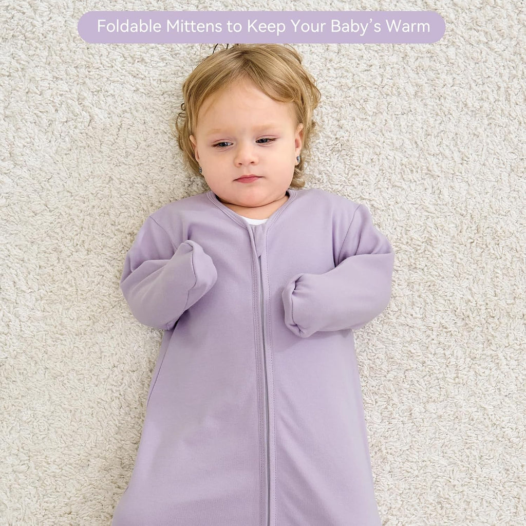 Sleep Sack, Long Sleeve Baby Wearable Blanket 0.5 Tog with Mittens, Way Zipper Toddler Cotton Sleeping
