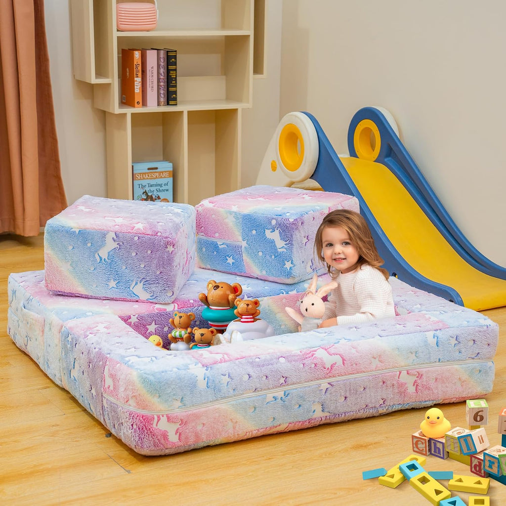 Modular Kids Play Couch, Glow in The Dark Kids Play Couch Toddler Couch,Kids Couch for palyroom, Convertible Baby