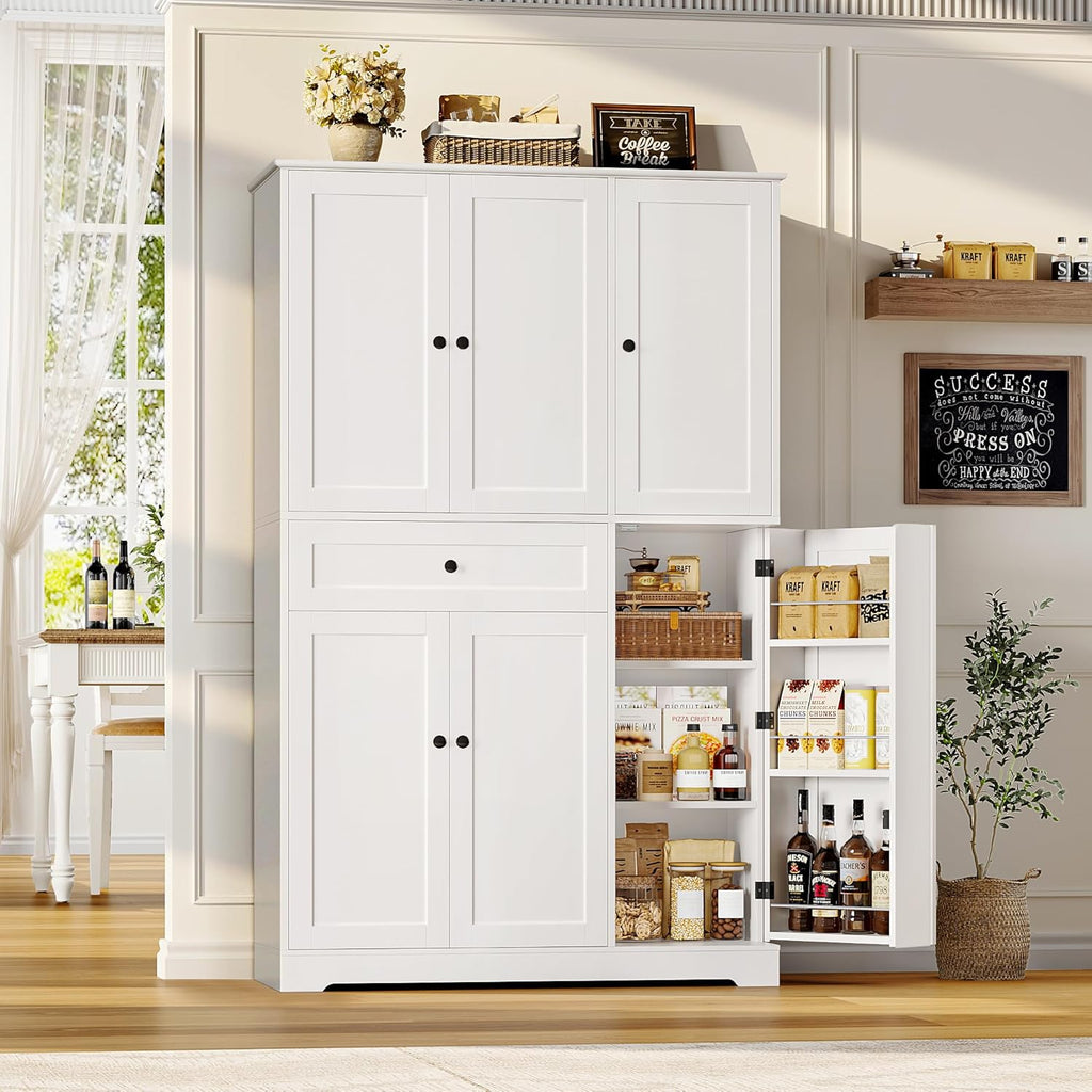 68" Tall Kitchen Pantry Storage Cabinet with Doors & Shelves, White | Large Pantry Cabinet with Door Rack
