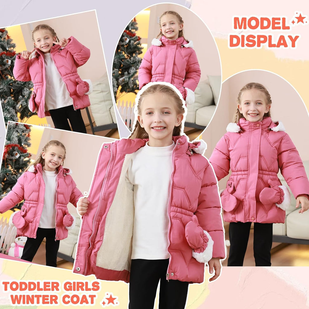 6T Toddler Girls Winter Coat Jacket Outwear Clothes Warm Overcoat Snowsuit Puffer Parka Fur Lined Hood Kids