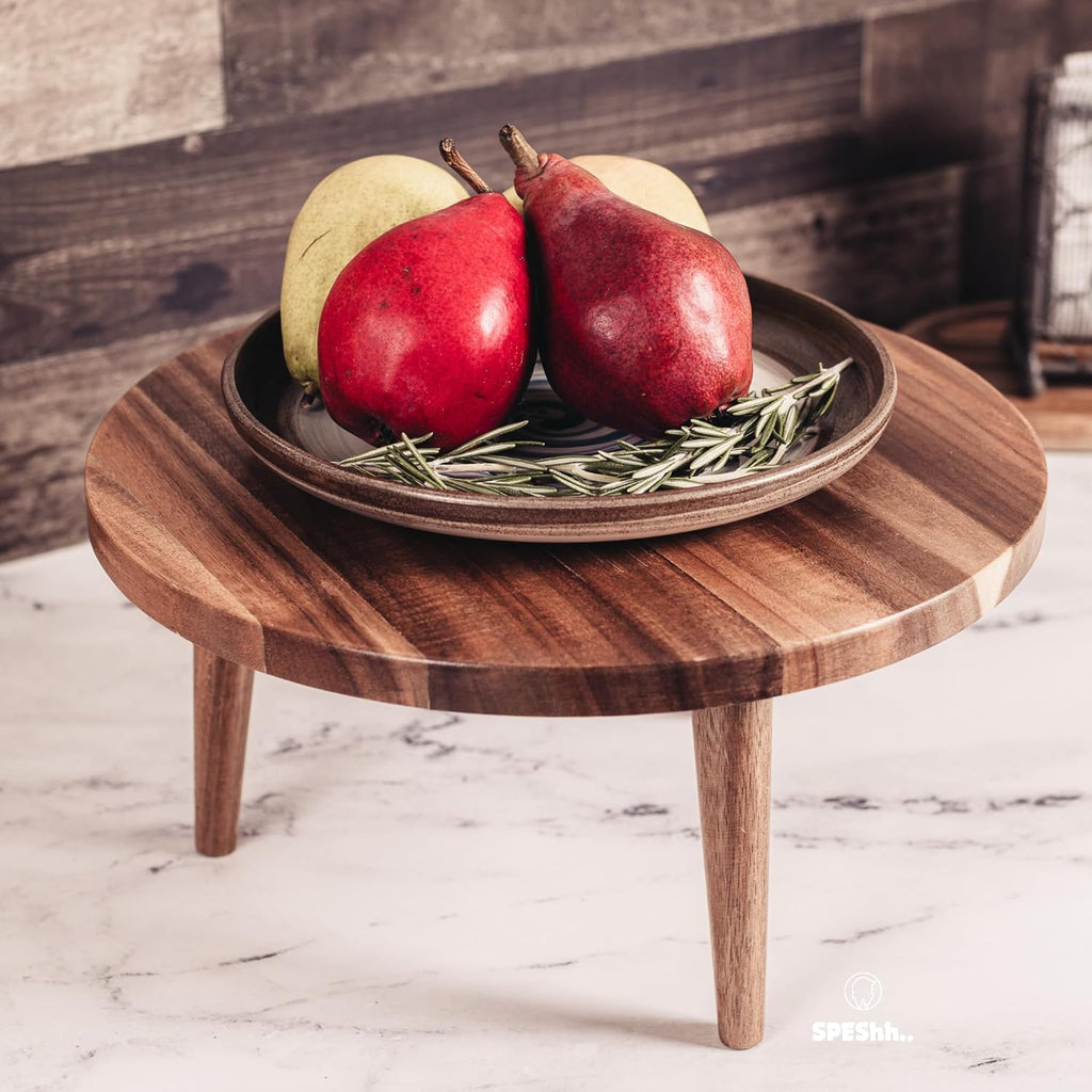 Acacia Wooden Round Footed Serving Board - Pedestal Riser Cake Stand with Removable Legs - Charcuterie Tray Cheese