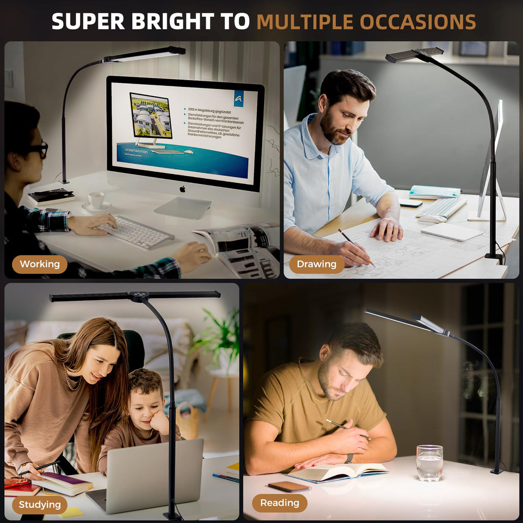 Led Desk Lamp, Eye-Care Desk Light Clamp, Black