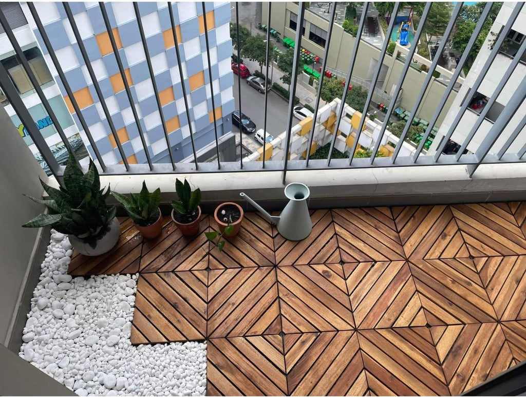 Acacia Wood Deck Tiles, 10 Pack, Interlocking Design