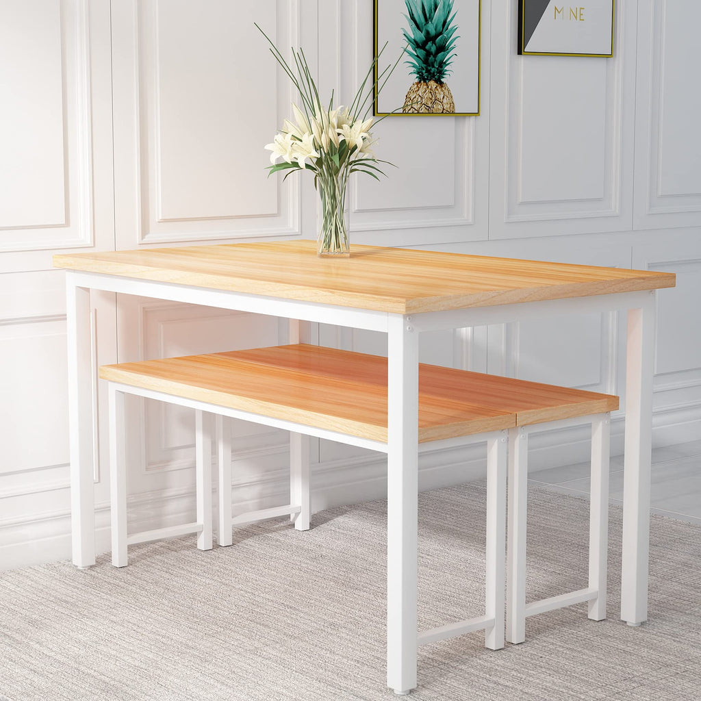 Dining Table Set with Two Benches, Kitchen Table Set for 4-6 Persons, Kitchen Table of 47.2 x 28.7 x 28.7 Inches
