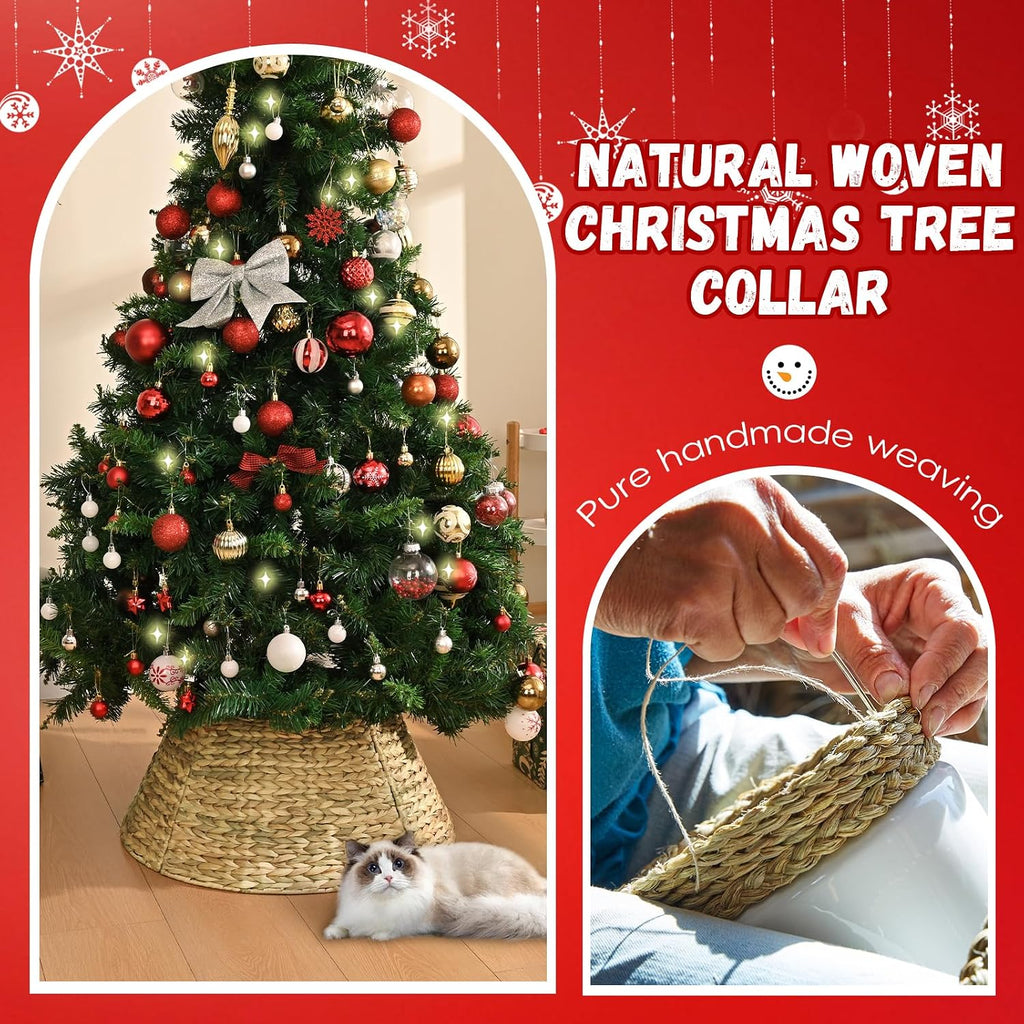 Handcrafted Farmhouse 24in Christmas Nat. Woven Tree Skirt & Base Cover