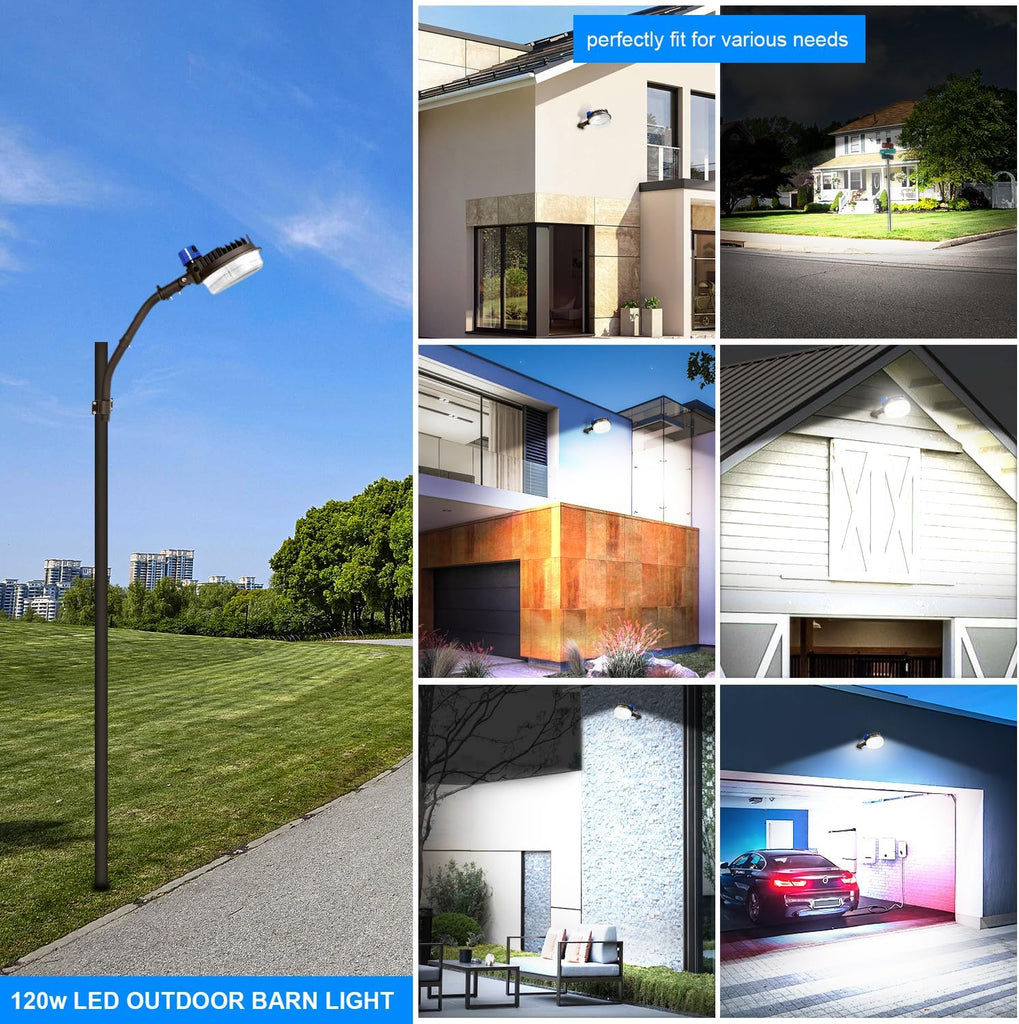 120W LED Barn Light with Photocell Dusk to Dawn | Brightset 18000LM 5000K Adjustable Angle with Mount Arm Outdoor