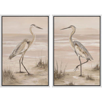 Framed Canvas Print Wall Art Set Neutral Beach Wildlife Illustrations Modern Art Rustic Ultra - 24"x36"x2 WHITE