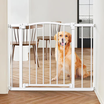 Great Gates Pet Gate - Durable Steel Gate for Stairs - Self-Closing Door & 2-Step Child Proof Lock - Wall-Friendly