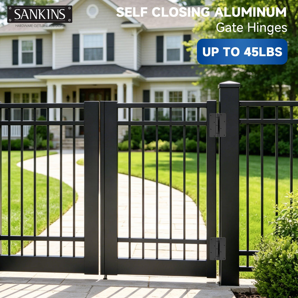 5-3/4" Adjustable Self Closing Aluminum Gate Hinges, Heavy Duty Gate Hinges for Metal Gates, Legged Door Hinges Fence