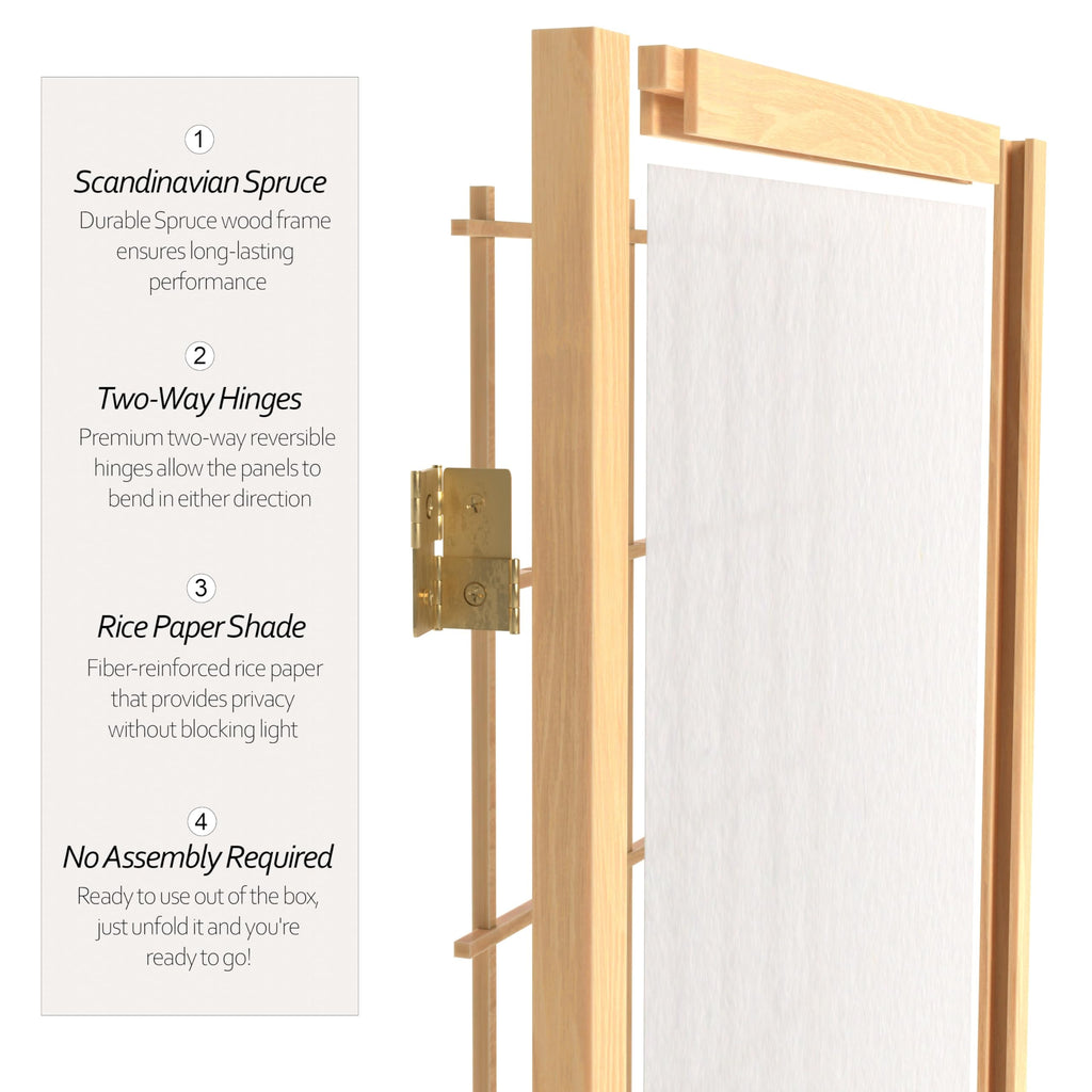 6 ft. Tall Window Pane Shoji Screen - Natural - 5 Panels