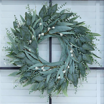 26" Large Artificial Eucalyptus Wreath with Seeds for Front Door(Green)