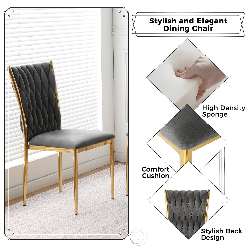 Grey Velvet Dining Chairs Set of 6, Modern Upholstered Kitchen Chairs