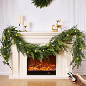 9 FT 1Pcs Prelit Realistic Faux Pine Cedar Garland for Christmas Decor Home
