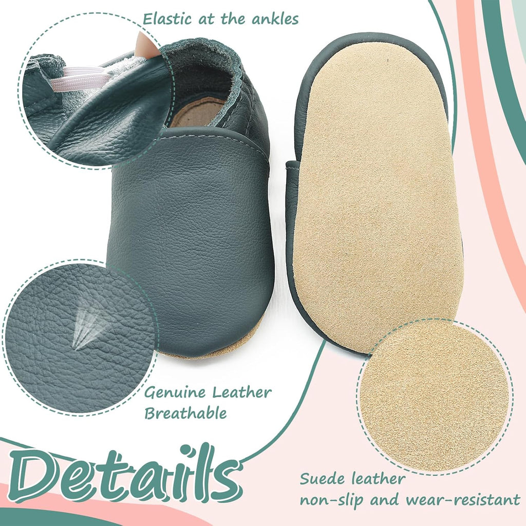 Genuine Leather Baby Booties Soft Sole Toddler Walking Shoes Flexible&Breathable Baby Slippers for First Walkers Boys
