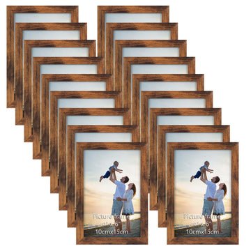 18 Packs 4x6 Rustic Brown Multi Plastic Picture Frames Set with Plastic Cover for Family Photos, Artwork, Light