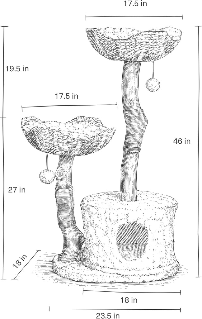 Modern Cat Tree Tower, Real Branch Wood Condo for Large Cats