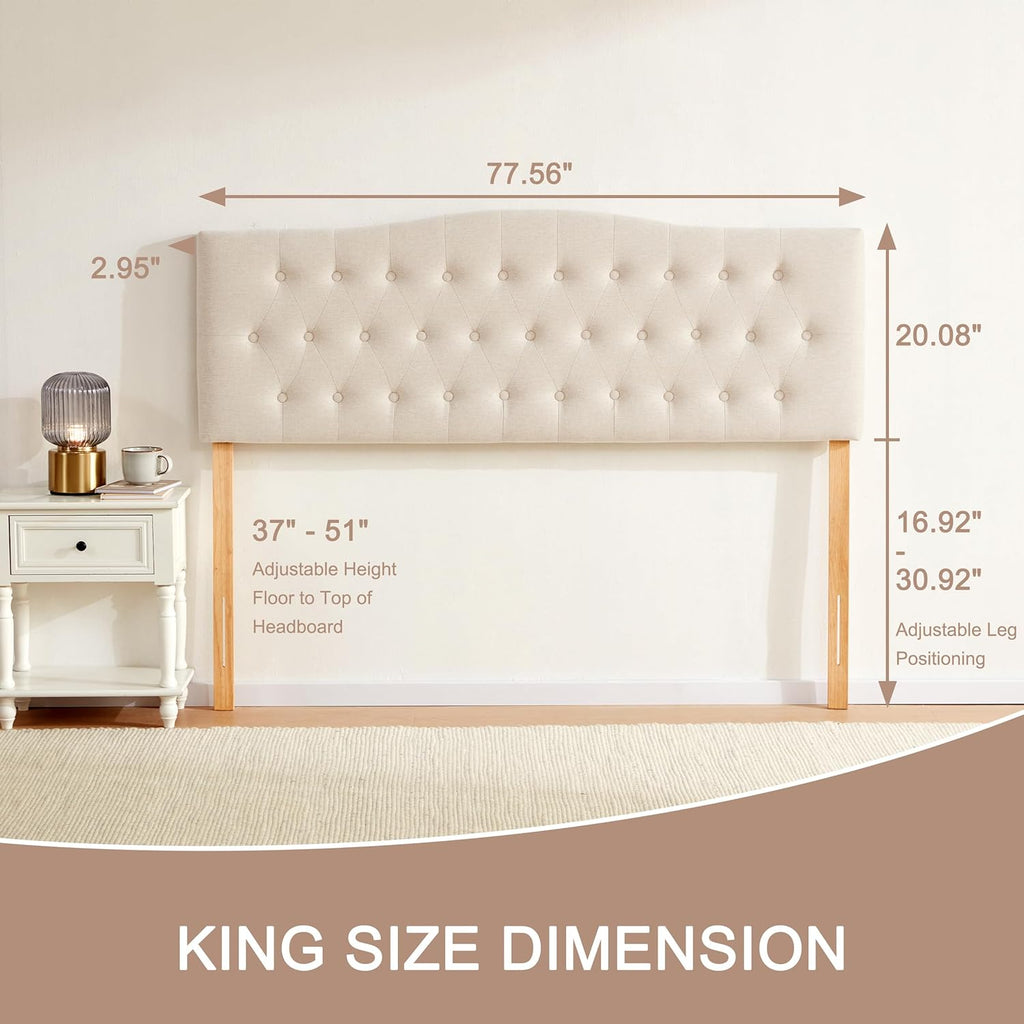 Tufted Upholstered Headboard King, Sturdy and Durable Solid Wood Bed headboard