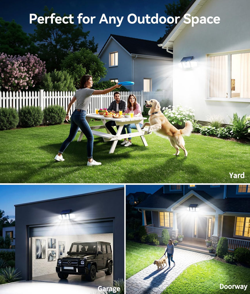 4 Pack Solar Flood Lights, 210 LED Motion Sensor Outdoor Lights, Solar Motion Lights Outdoor Waterproof, 3 Heads 300°