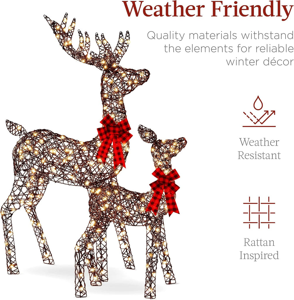 3-Piece Large Lighted Christmas Deer Family Set 5Ft Outdoor Yard Decoration with 360 LED Lights, Stakes, Zip Ties