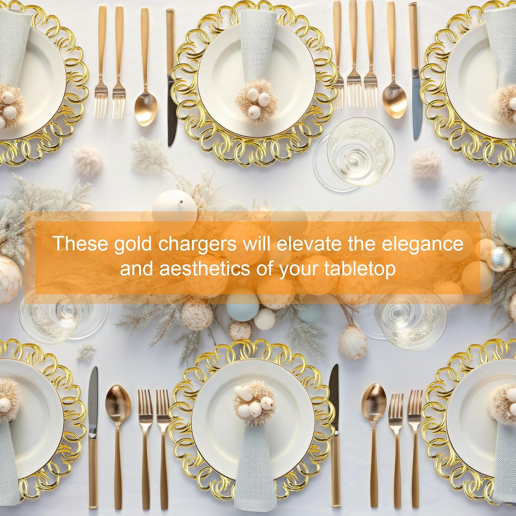 Inch Gold Charger Plates Bulk Mirror Chargers with Entwined Swirl Rim Round Dinner Chargers Glass Charger - Set of 12