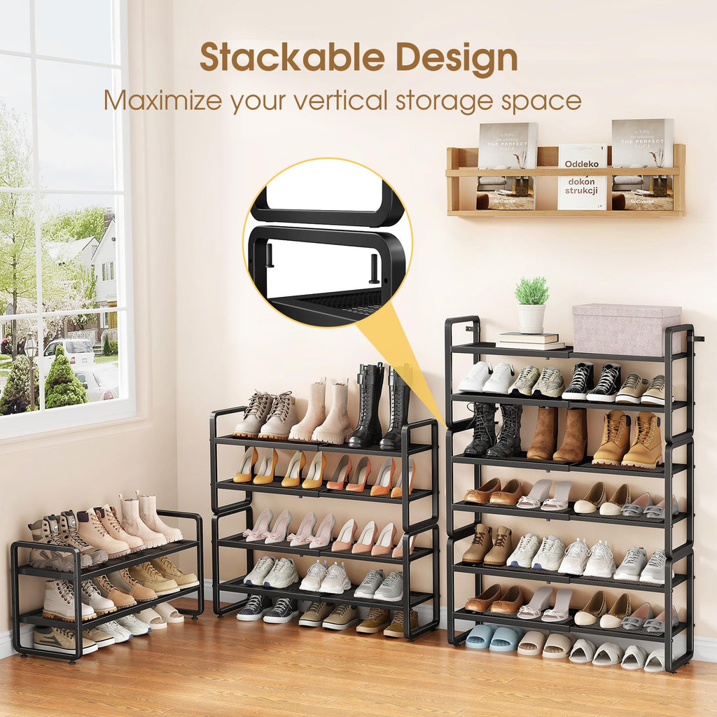 Expandable Shoe Rack for Closet, Adjustable Metal Shoe Organizer with Sturdy Mesh Shelves for Boots & Heels