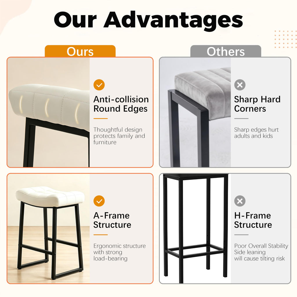Black and White Counter Height Bar Stool Island Modern Backless Barstool with Upholstered Faux Leather Seat and Metal