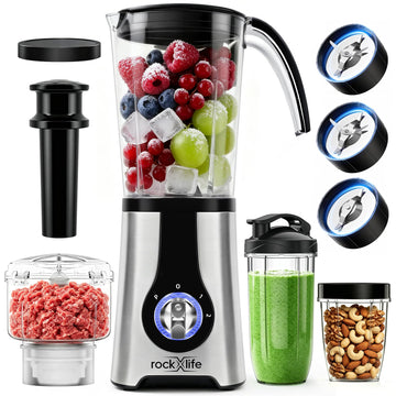 Blender and Food Processor Combo, 5-in-1 Countertop Blender with 42 oz Pitcher, 24 oz Travel Cup, 17 oz Chopper and