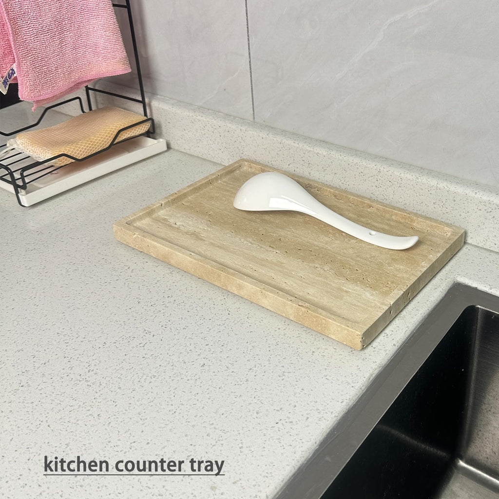 Natural Travertine Vanity Tray, 12"x8" Coffee Table Tray