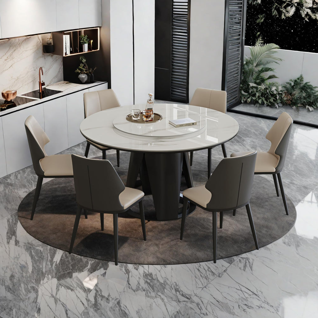 59" Round Dining Table, Modern Turntable Marble Dining Table with Lazy Susan, Sintered Stone Tabletop Dining Room