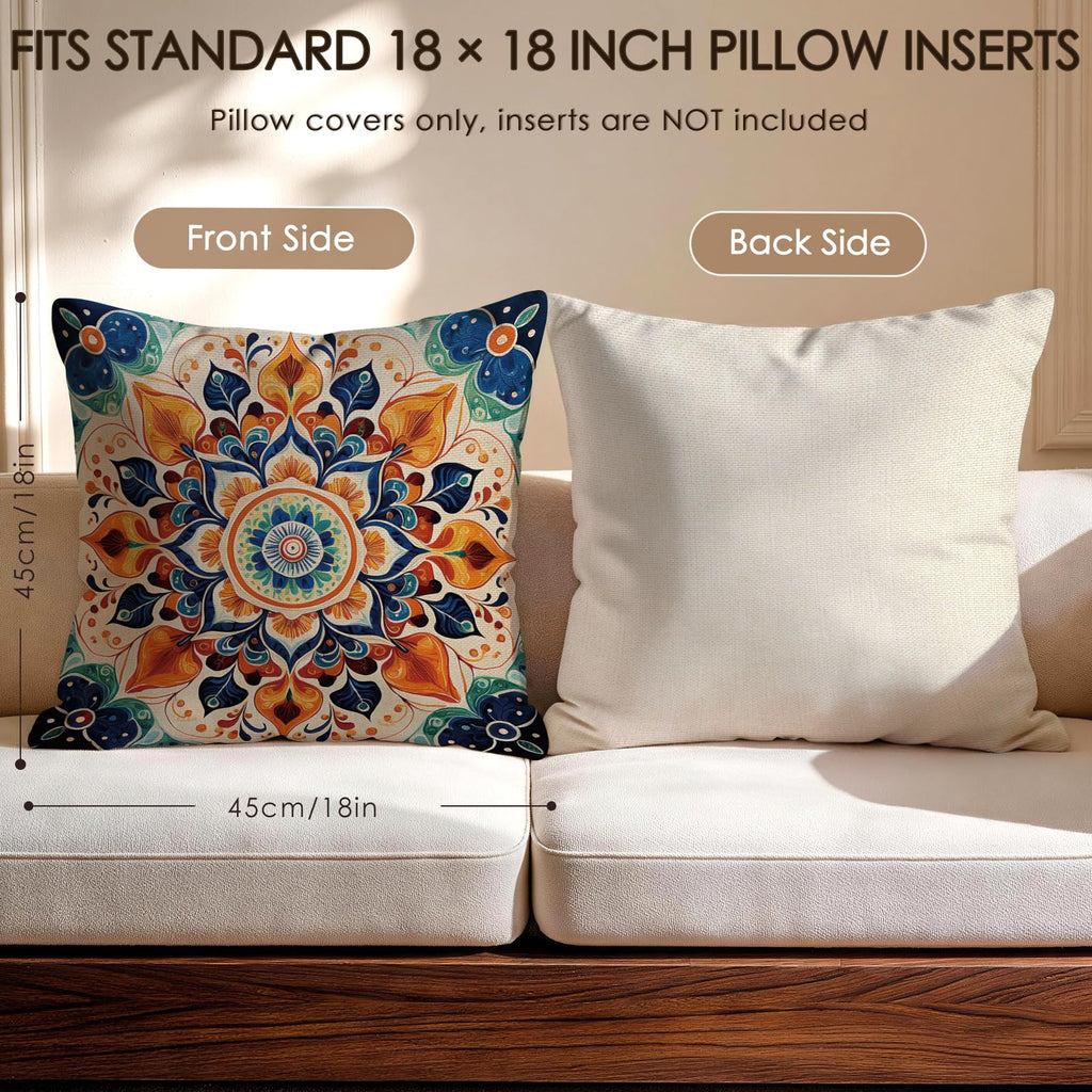 Boho Mandala Decorative Throw Pillow Covers 18 x 18 Inch Set of 4
