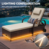 Outdoor Chaise Lounge Chair with LED Lights, Patio Wicker Lounge Chairs with 5-Level Backrest