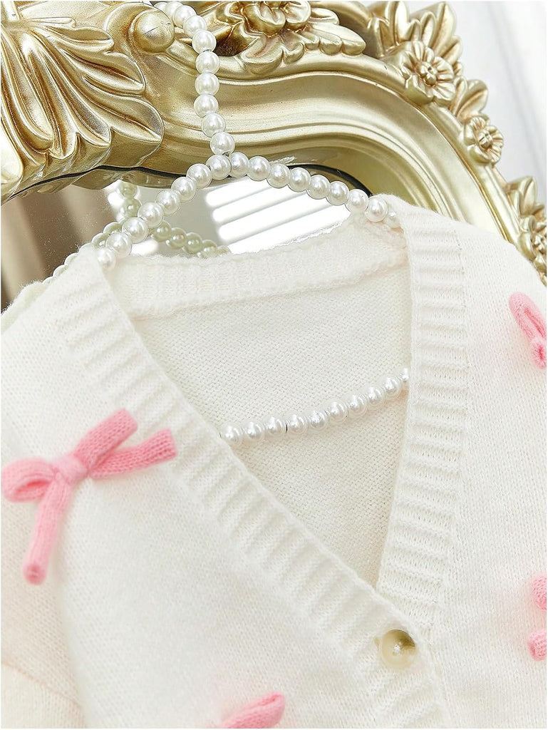 Girl's Bow Button Down Knitted Cardigan Cute Crop Sweater Outwear
