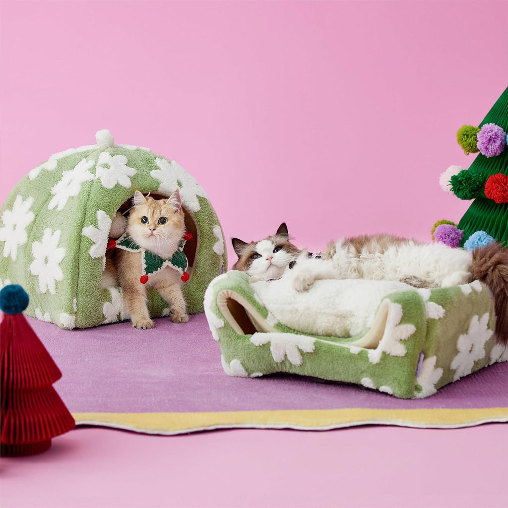 Cute Cat Beds for Indoor Cats - 2 in 1 Cat Cave Bed for Kittens and Small Pets with Removable Washable Cushioned