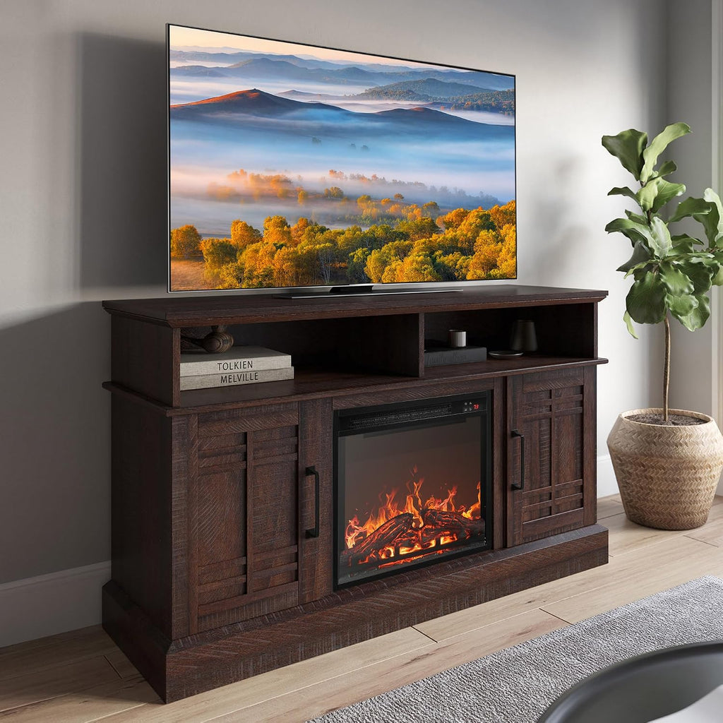 48" TV Stand with 18" Electric Fireplace Heater, Modern TV Stand for TVs up to 50", Entertainment Media Stand with