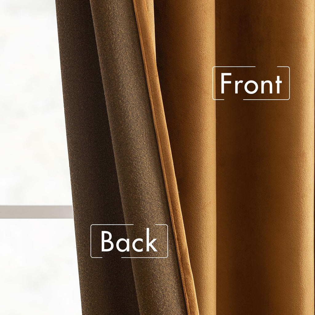 Velvet Curtains 52x108 inches 2 Panels Gold Brown Blackout Curtains