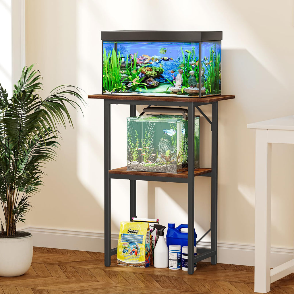10-20 Gallon Fish Tank Stand, Aquarium Stand 2-Tier Storage Shelves, Heavy Duty Terrarium Stand Fish Tank Shelf, 24"