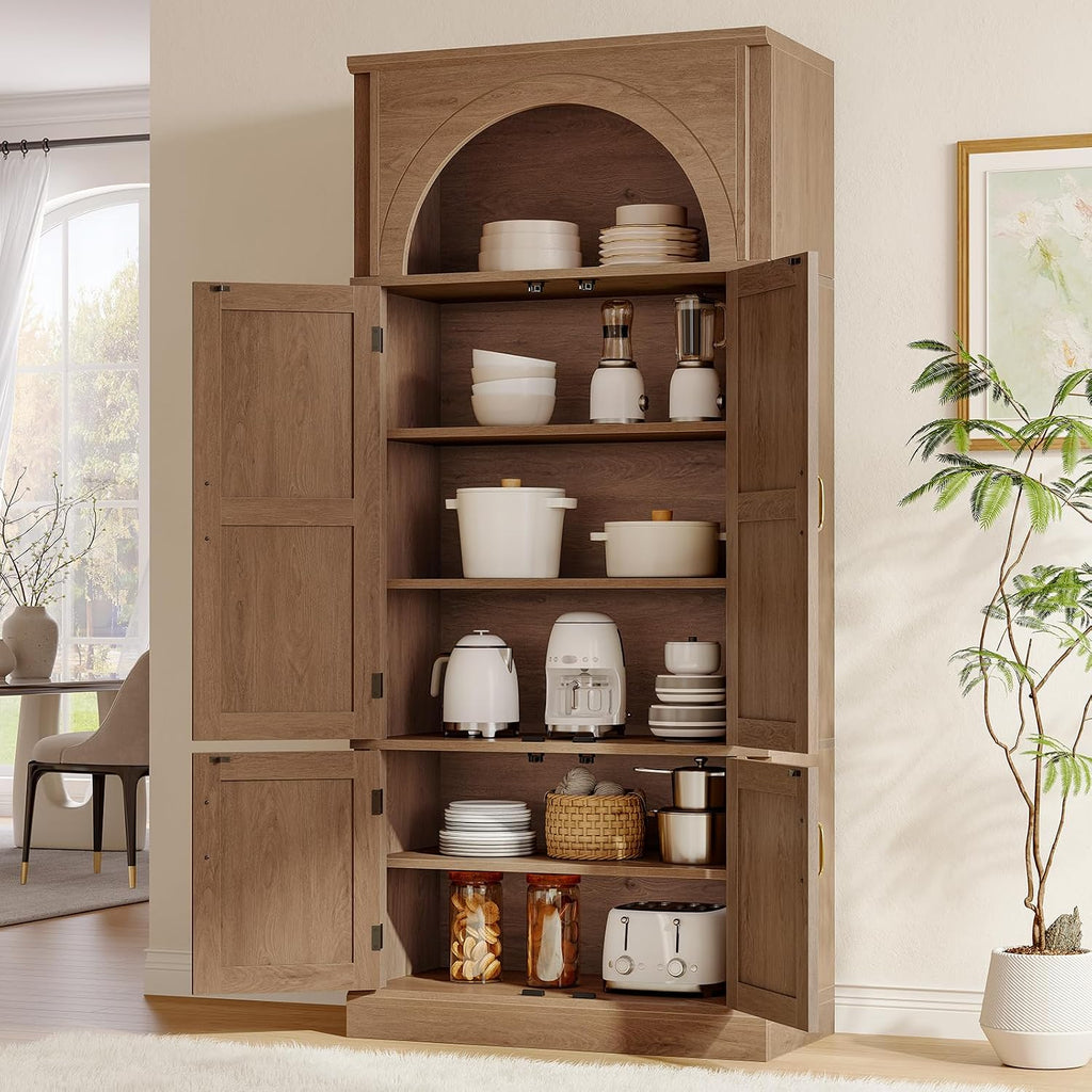 71'' Tall Kitchen Pantry Cabinet, Food Pantry Wood Cabinet,Brown | Pantry Cupboard with Adjustable