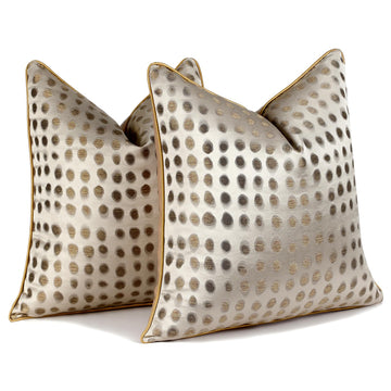Champagne Gold Abstract Dot Jacquard Throw Pillow Covers 18x18 in
